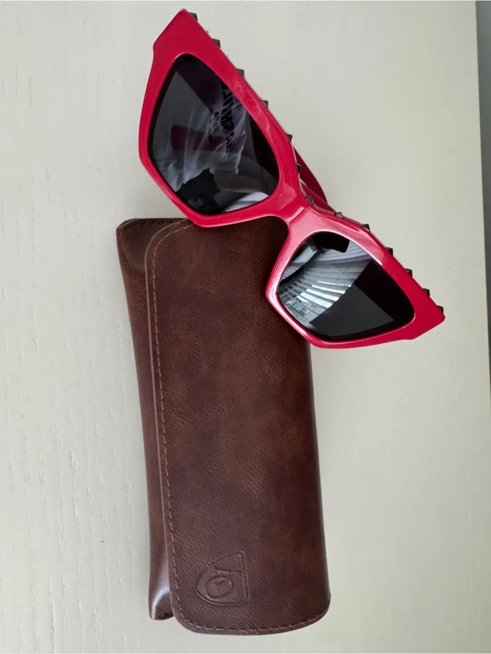Valentino Red Studded Sunglasses with Dark Lenses